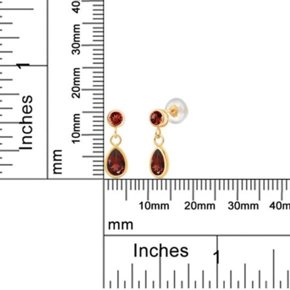 14K Yellow Gold with 1.28 Cttw Red Garnet Dangling Post Back Drop Earrings - Picture 4 of 4